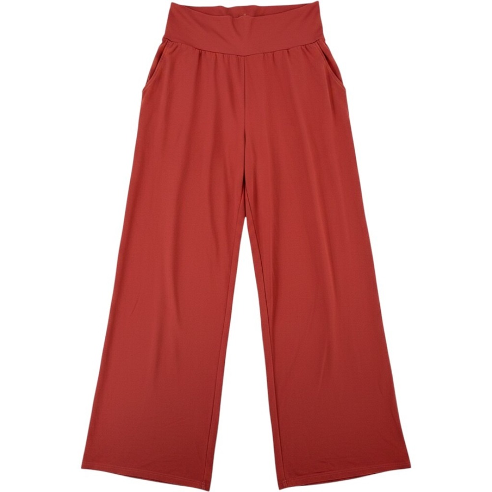 WWB165 Womens XL Wide Leg Lounge Pants Terracotta Red High Waist Pockets